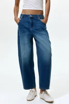 Barrel High Waist Ankle Jeans - Bleu denim foncé