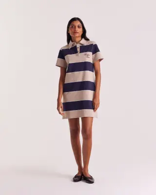 Robe polo Paula rayures marine et beige chiné