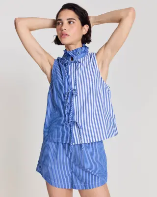 Top Gersende rayures bleu patchwork