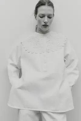 Crochet-look collar - Crème