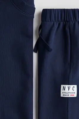 Ensemble 2 pièces en molleton avec motifs - Bleu marine