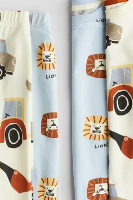 Lot de 2 pyjamas imprimés en coton - Jaune clair/véhicules