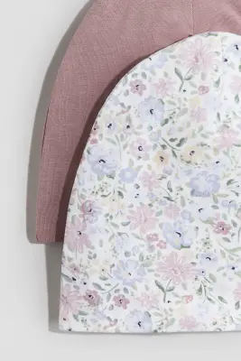 Lot de 2 bonnets en coton - Rose ancien/fleuri