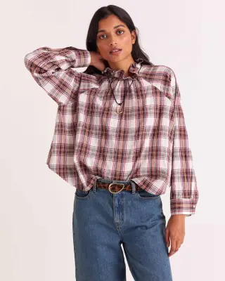 Blouse Zoelie tartan rouge et beige
