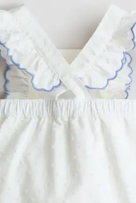 Barboteuse volantée en coton - Blanc/fleuri
