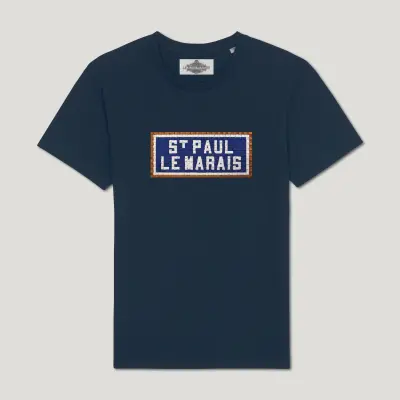 T-SHIRT COTON BIO BRODÉ - ST PAUL LE MARAIS - NAVY