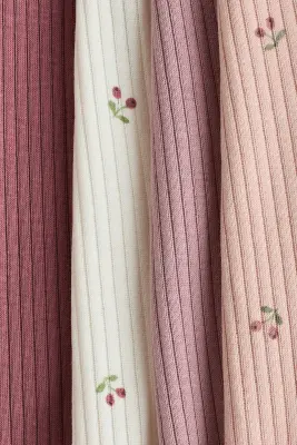 Lot de 4 pantalons en coton côtelé - Rose/cerises