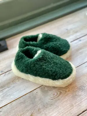 Chaussons en Laine Vert Foncé