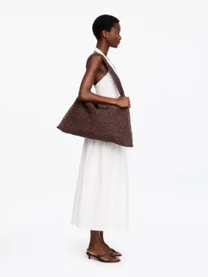 Sac à bandoulière en raphia - Marron