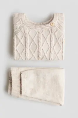 Ensemble 2 pièces en maille de coton - Beige clair