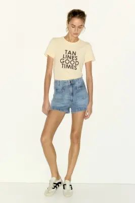 Short taille haute en denim - Bleu denim clair
