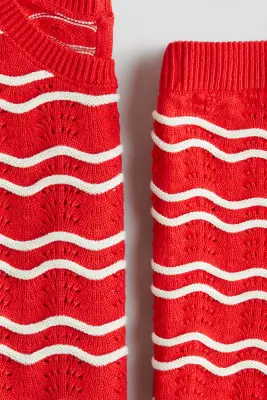 Ensemble 2 pièces en maille pointelle - Rouge/rayures blanches