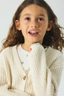 Gilet en maille de fil chenille - Crème
