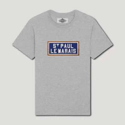 T-SHIRT COTON BIO BRODÉ - ST PAUL LE MARAIS - GRIS