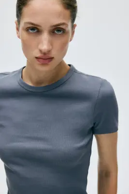 T-shirt côtelé - Gris foncé