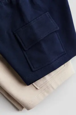 Lot de 2 shorts cargo en molleton - Bleu marine/beige clair