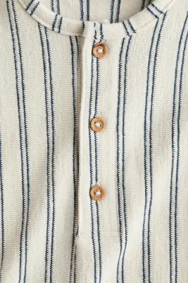 Combinaison en jersey de coton - Crème/rayures bleu marine