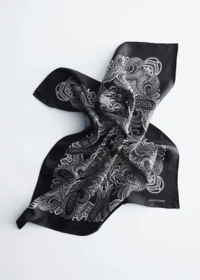 Foulard en soie à motif cachemire - Noir/Cachemire blanc