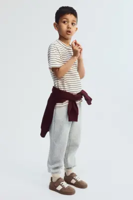 Pantalon jogger à l'intérieur brossé - Gris clair chiné