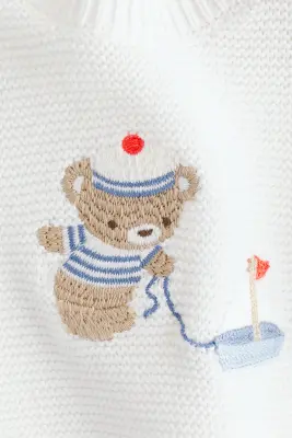 Pull en coton avec détail brodé - Blanc/nounours