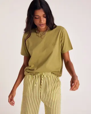 Tee-shirt Bree vert mousse brodé