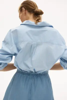 Short en denim avec cordon de serrage - Bleu denim clair