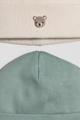 Lot de 2 bonnets en coton - Vert ancien/ours
