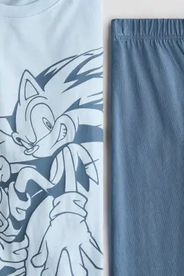 Pyjama imprimé en jersey de coton - Bleu/Sonic le Hérisson