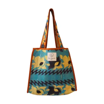 Tote Bage Kantha Bleu & Jaune
