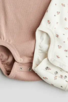 Lot de 2 bodies en jersey de coton pima - Rose ancien/fleuri