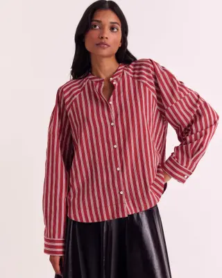 Chemise Joséphine rayures coquelicot et blanc