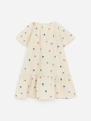 Robe brodée à volants - Blanc cassé/Fleurs