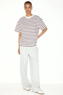 T-shirt oversize - Bordeaux/rayures blanches