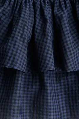 Jupe à étages avec cordon de serrage - Bleu foncé/vichy