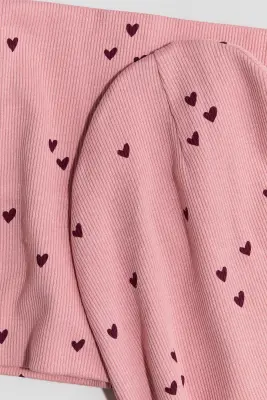 Ensemble 2 pièces bonnet et snood - Rose/cœurs