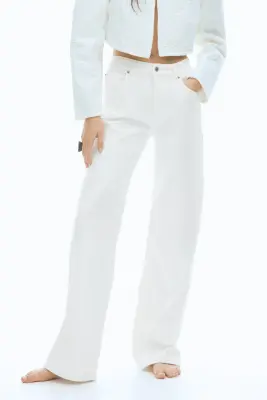 Wide High Waist Jeans - Blanc
