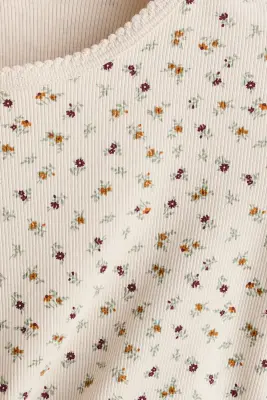 Lot de 2 tops en coton à bords picots - Rose foncé/fleuri