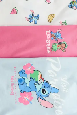 Lot de 3 tops en jersey - Bleu clair/Lilo et Stitch