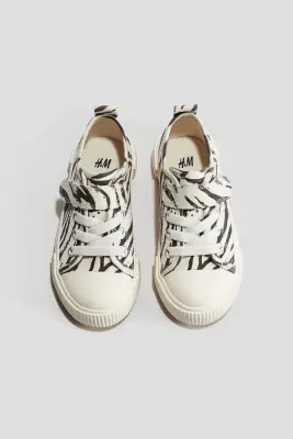 Sneakers en toile de coton - Crème/motif zébré