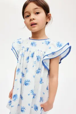 Robe en seersucker de coton - Blanc/fleuri