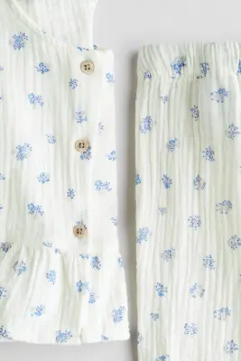 Ensemble 2 pièces en mousseline de coton - Crème/fleuri