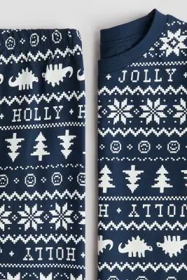 Pyjama en jersey à motif - Bleu marine/Holly Jolly