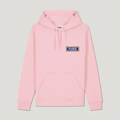 SWEAT SHIRT CAPUCHE COTON BIO BRODÉ - PARIS - ROSE