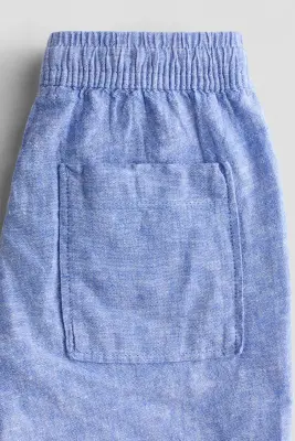 Short à cordon en lin mélangé - Bleu