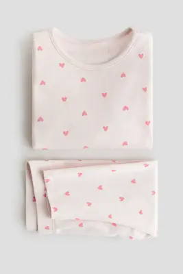 Pyjama imprimé en coton - Rose clair/cœurs