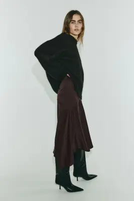 Jupe en twill satin - Marron foncé