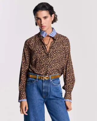 Chemise Mina léopard et rayures bleu