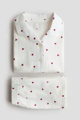 Pyjama en mousseline à motif - Blanc/cœurs