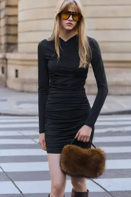 Robe en jersey à effet drapé - Noir