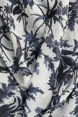 Jupe maxi en mousseline - Blanc/motif bleu marine